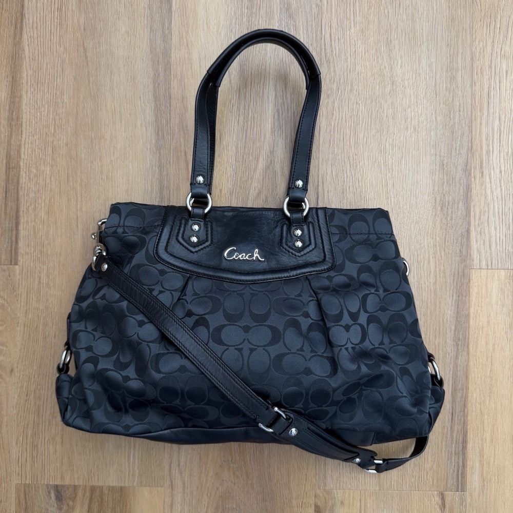 Y2K Coach Ashley Signature Satchel Black Monogram Jacquard Shoulder  Bag Purse